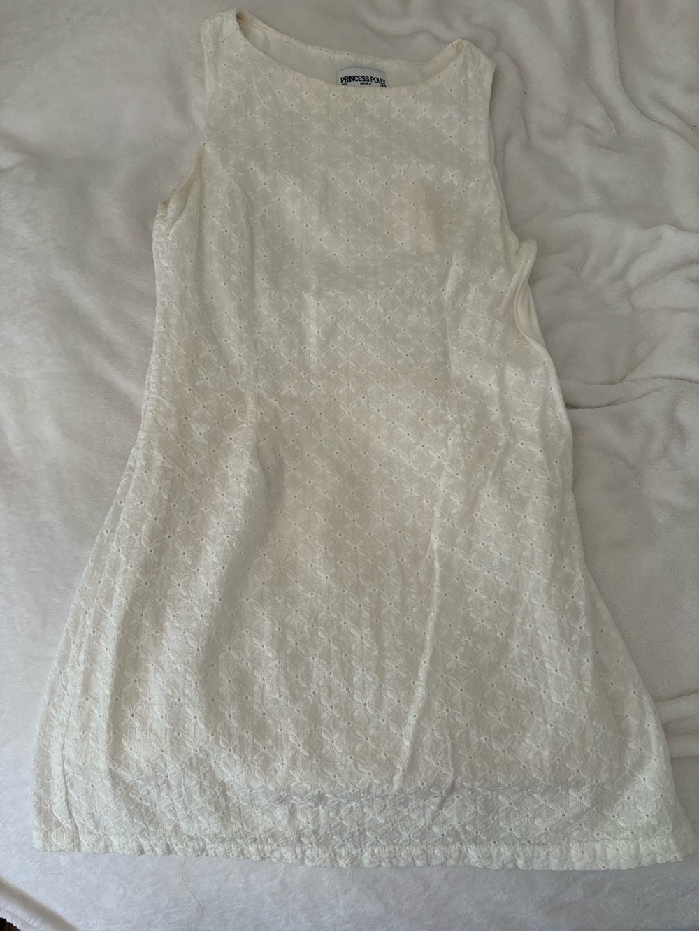 White Princess Polly Eyelet Mini Dress (slight discoloration on inside neckline)